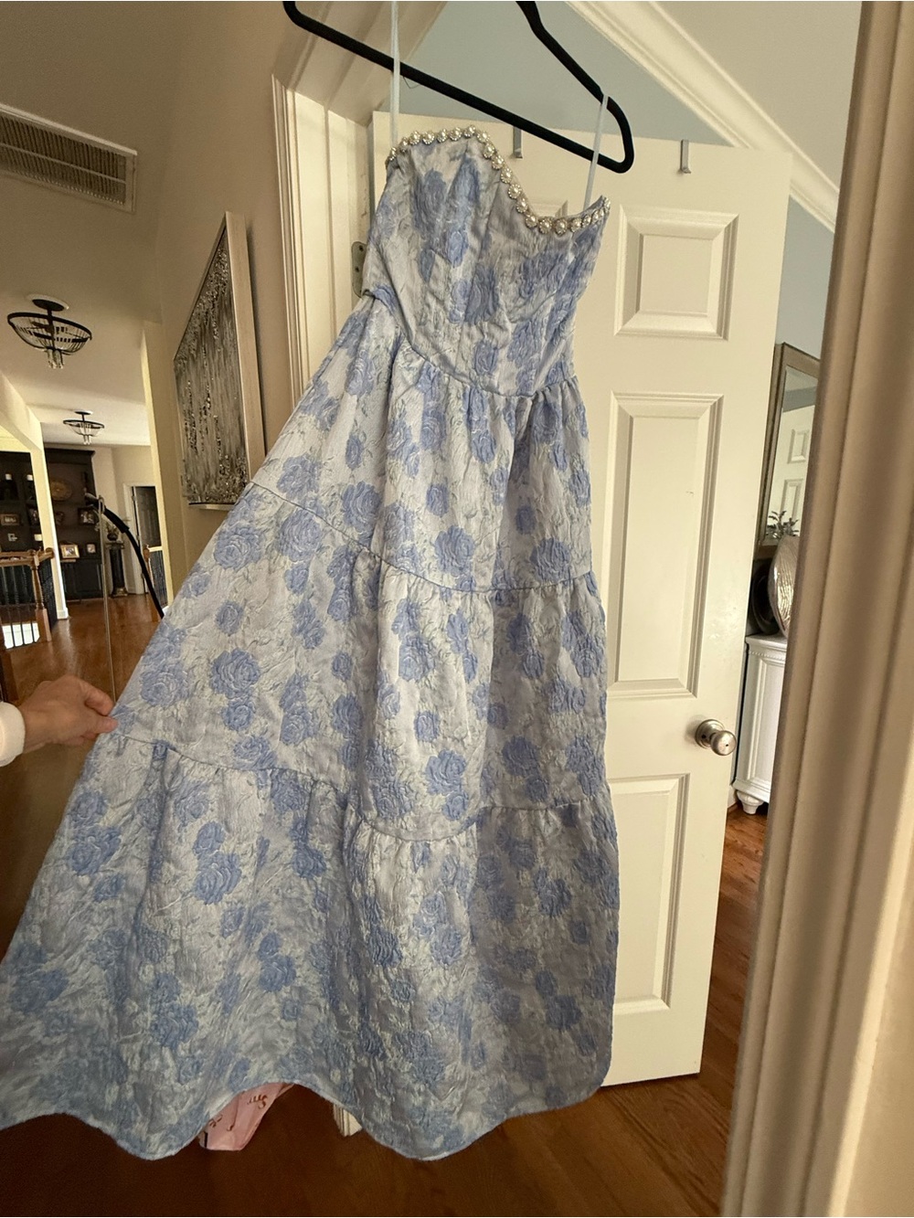 Altar'd State Strapless Light Blue Jaquard Floral Maxi Dress NWT - Picture 6 of 7